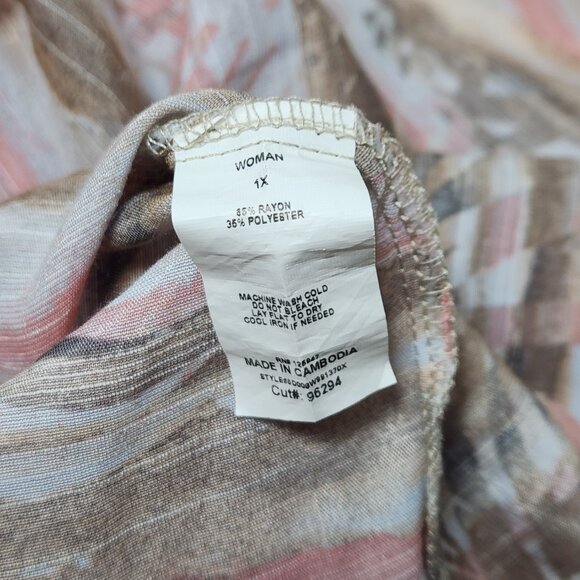 Cocomo Sleeveless Popover Top Womens 1X Brown Pink Plus Blouse Tank Casual OO03X - Picture 4 of 6